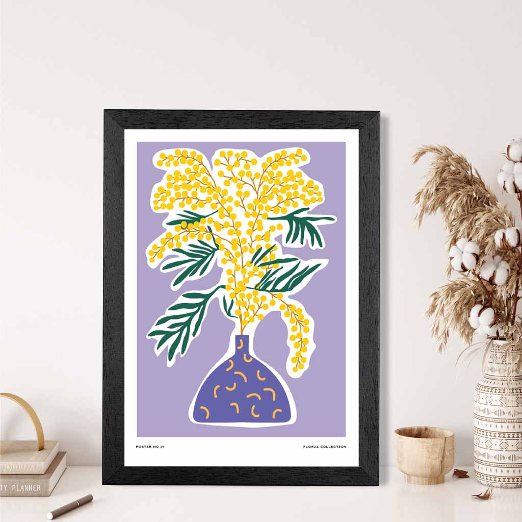 Modern Floral Purple, Yellow Flowers and Vase Art Print | Wall Art Plaza UK