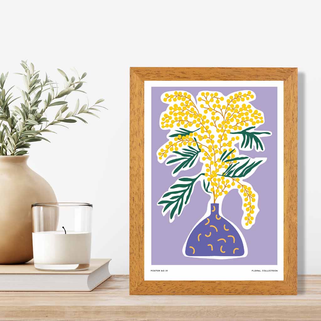 Modern Floral Purple, Yellow Flowers and Vase Art Print | Wall Art Plaza UK