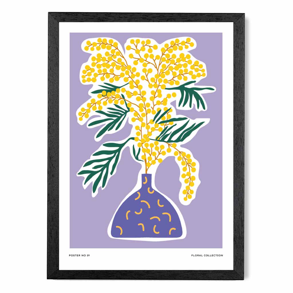 Modern Floral Purple, Yellow Flowers and Vase Art Print | Wall Art Plaza UK