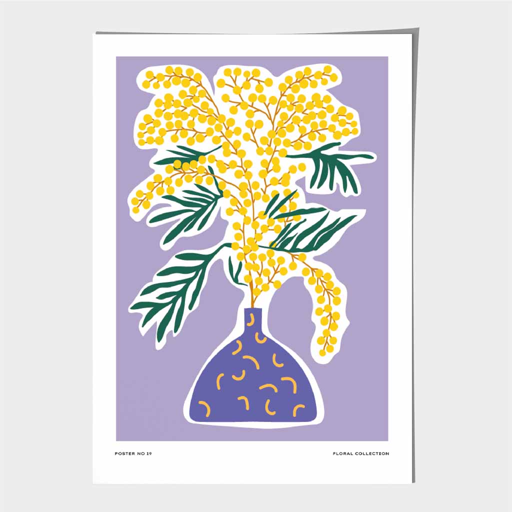 Modern Floral Purple, Yellow Flowers and Vase Art Print | Wall Art Plaza UK