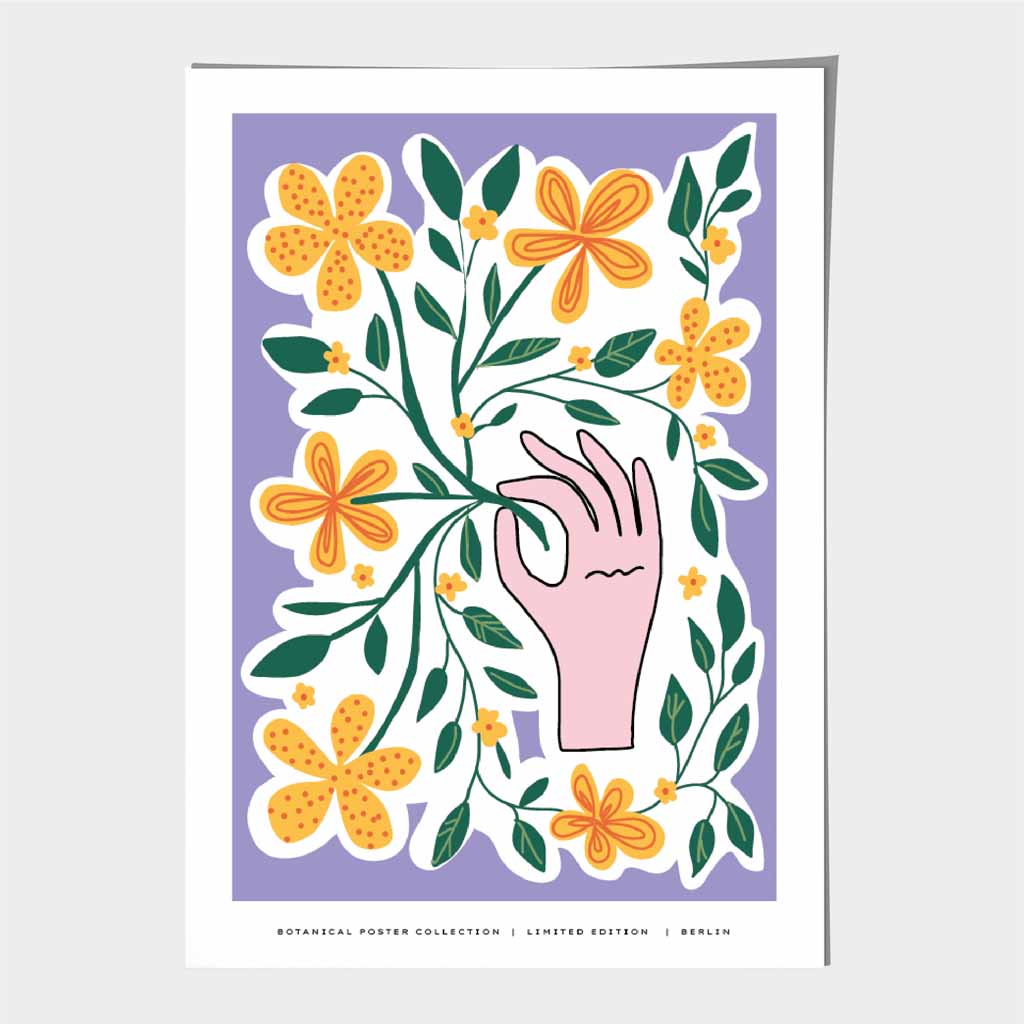 Abstract Berlin Purple, Yellow Flower Picker Art Poster | Wall Art Plaza UK