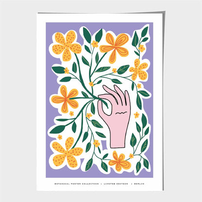 Abstract Berlin Purple, Yellow Flower Picker Art Poster | Wall Art Plaza UK