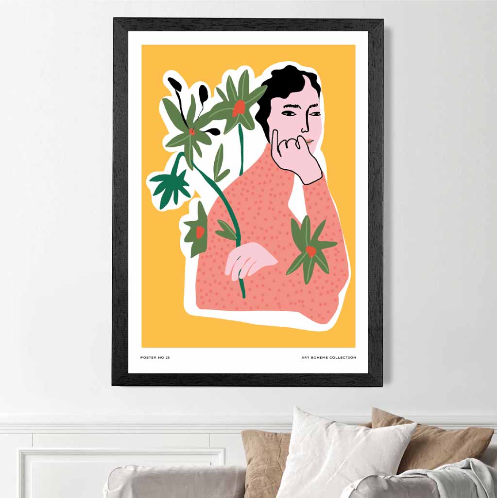 Modern Yellow, Pink Contemplating Spring Art Print | Wall Art Plaza UK