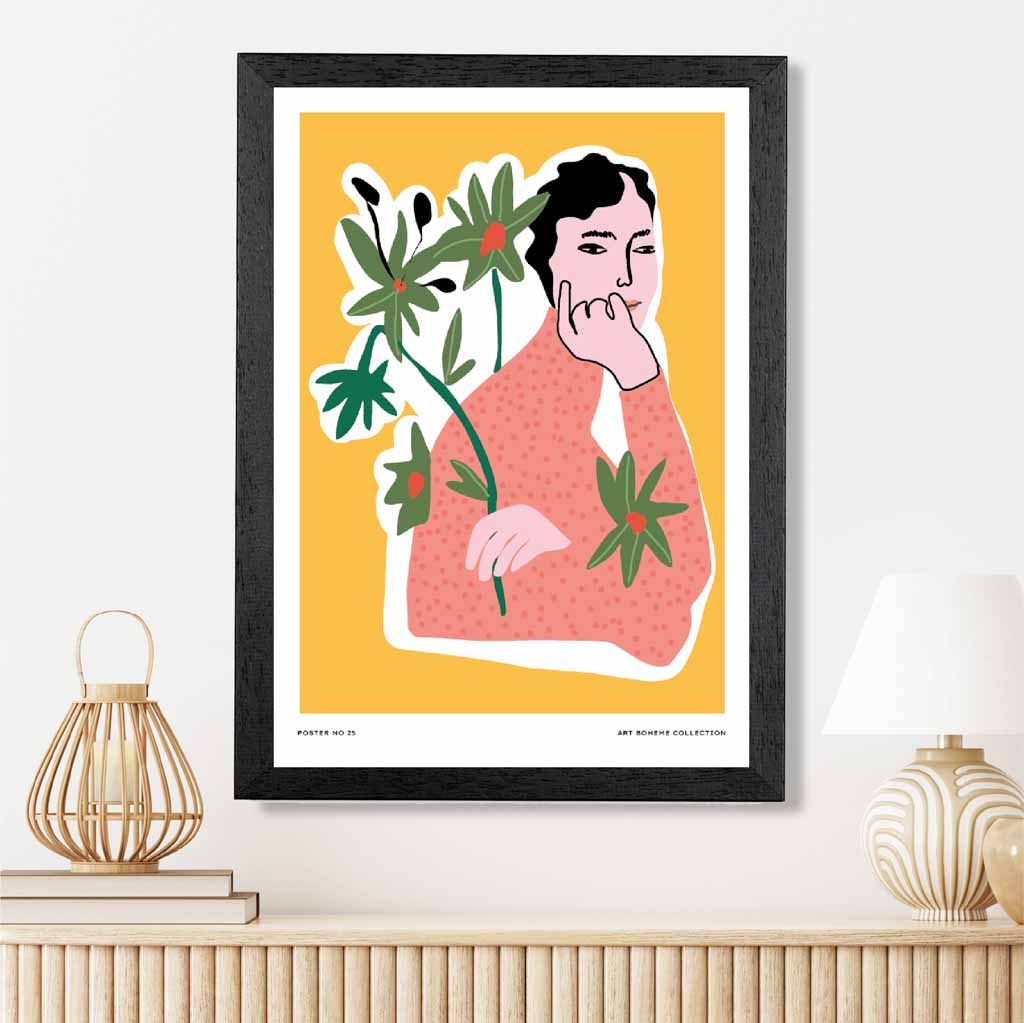 Modern Yellow, Pink Contemplating Spring Art Print | Wall Art Plaza UK