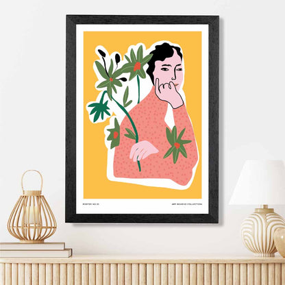 Modern Yellow, Pink Contemplating Spring Art Print | Wall Art Plaza UK