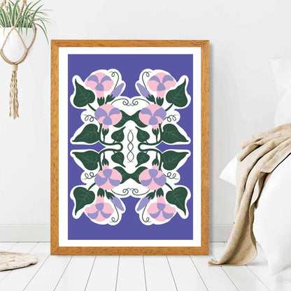 Modern Purple, Green Floral Pattern Art Print | Wall Art Plaza UK