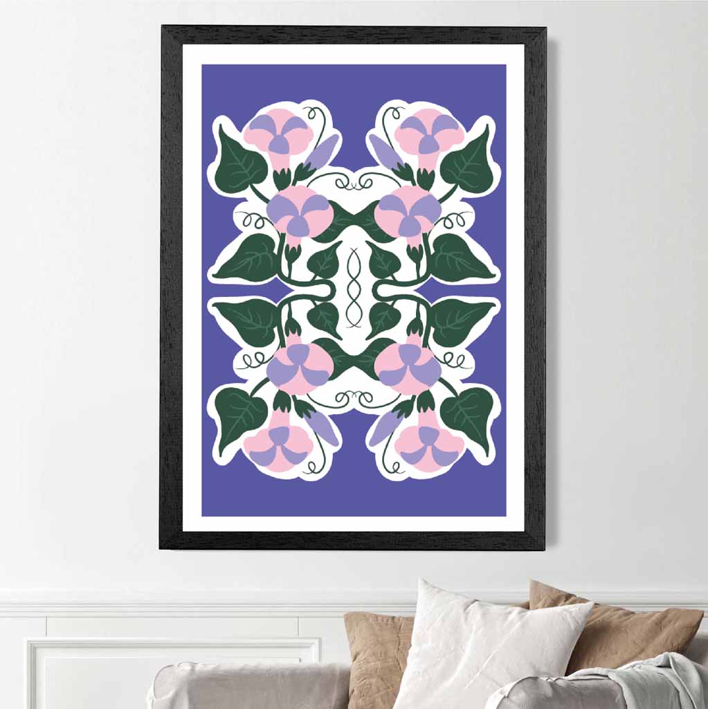 Modern Purple, Green Floral Pattern Art Print | Wall Art Plaza UK