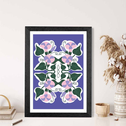 Modern Purple, Green Floral Pattern Art Print | Wall Art Plaza UK