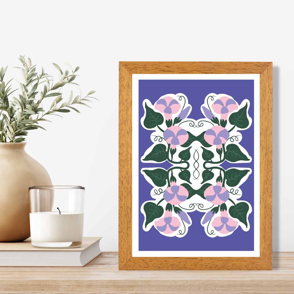 Modern Purple, Green Floral Pattern Art Print | Wall Art Plaza UK