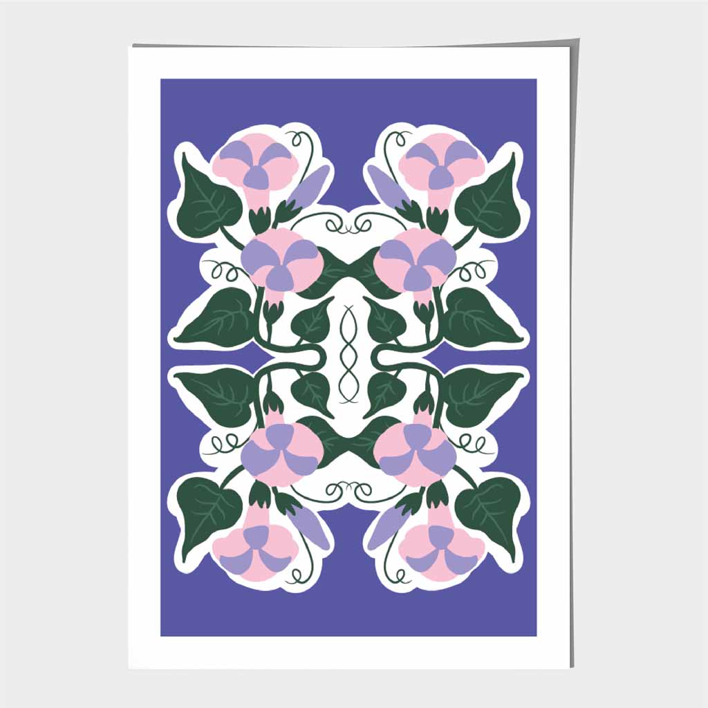 Modern Purple, Green Floral Pattern Art Print | Wall Art Plaza UK