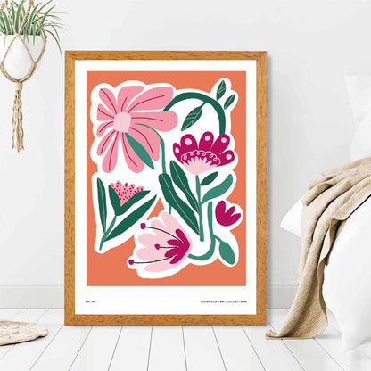 Modern Floral Orange, Pink Flower Exhibition Art Print | Wall Art Plaza UK