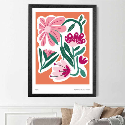 Modern Floral Orange, Pink Flower Exhibition Art Print | Wall Art Plaza UK