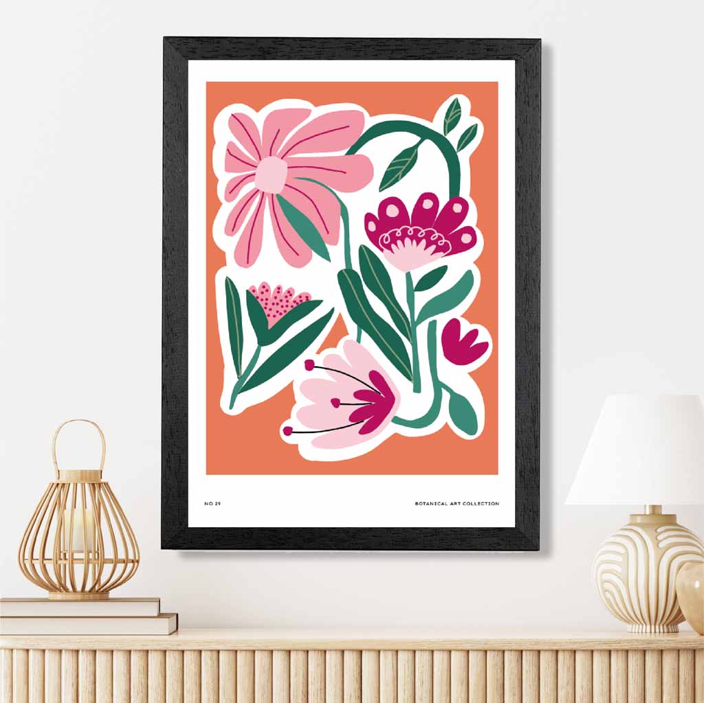 Modern Floral Orange, Pink Flower Exhibition Art Print | Wall Art Plaza UK