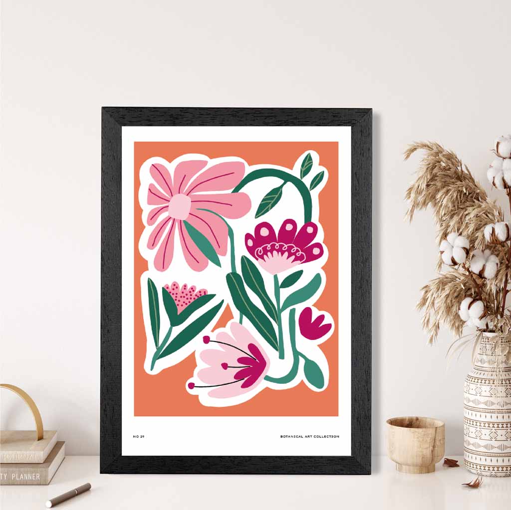 Modern Floral Orange, Pink Flower Exhibition Art Print | Wall Art Plaza UK