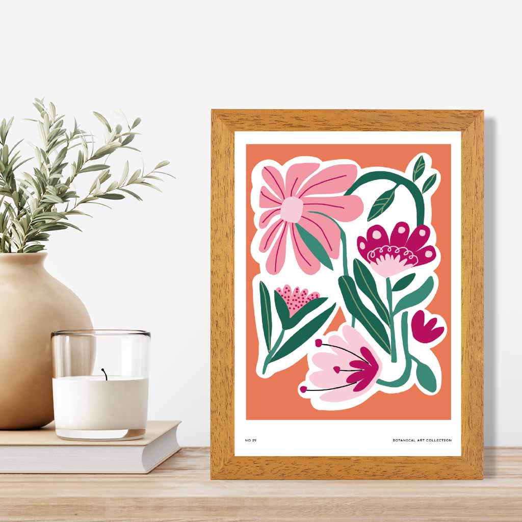 Modern Floral Orange, Pink Flower Exhibition Art Print | Wall Art Plaza UK