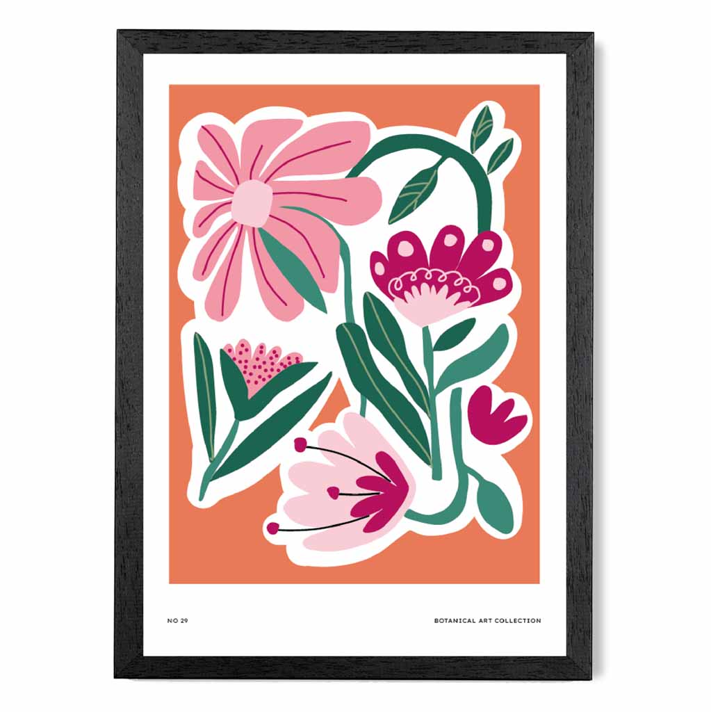 Modern Floral Orange, Pink Flower Exhibition Art Print | Wall Art Plaza UK