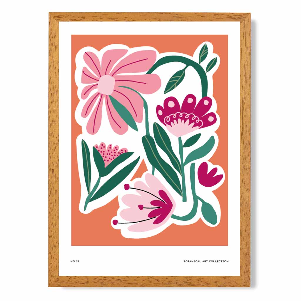 Modern Floral Orange, Pink Flower Exhibition Art Print | Wall Art Plaza UK