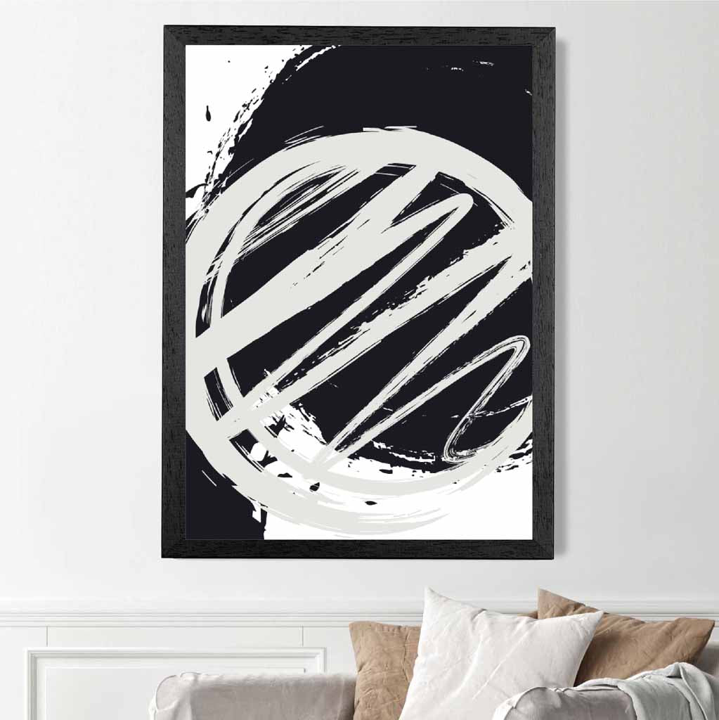 Modern Abstract Grey, Black Paint Strokes No 1 Art Print | Wall Art Plaza