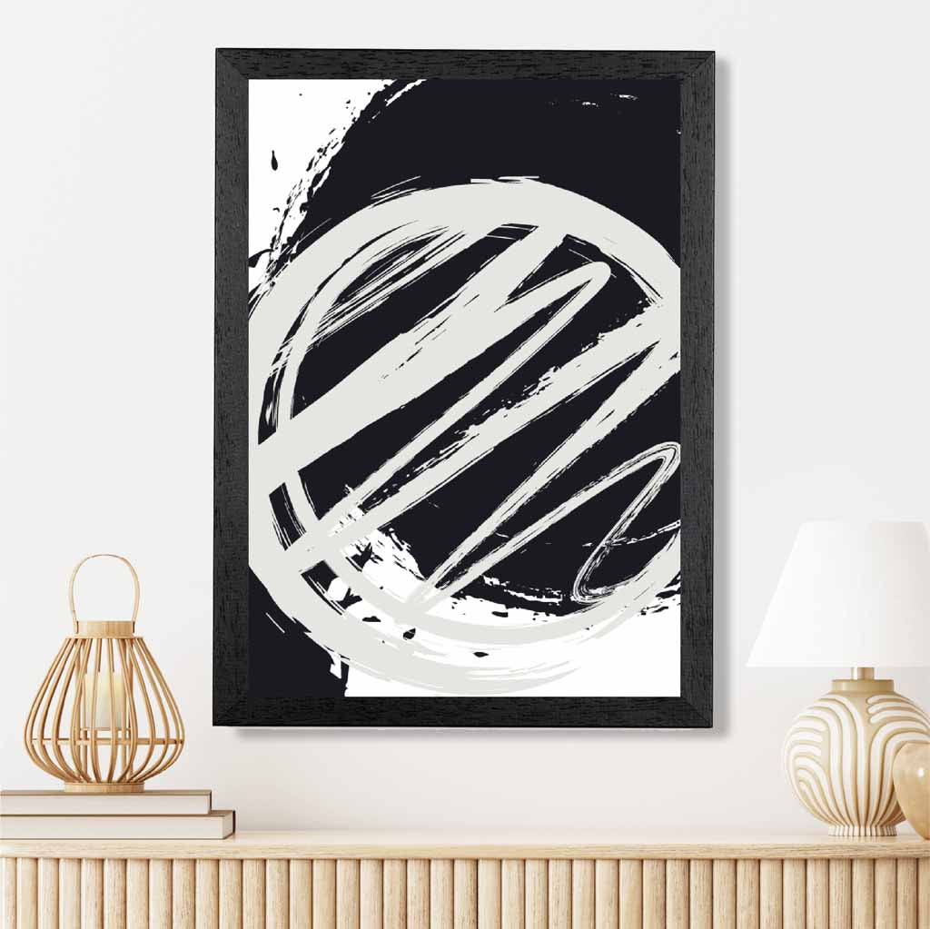 Modern Abstract Grey, Black Paint Strokes No 1 Art Print | Wall Art Plaza