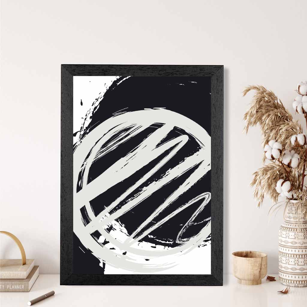 Modern Abstract Grey, Black Paint Strokes No 1 Art Print | Wall Art Plaza