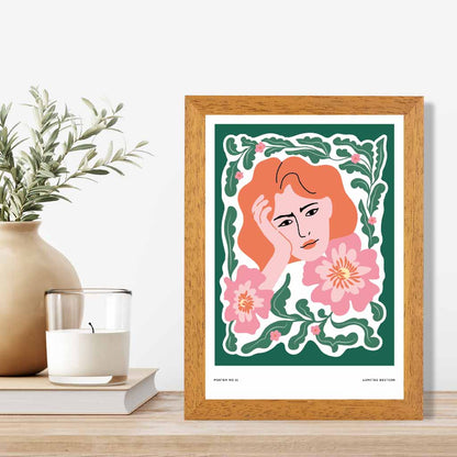 Modern Fashion Green, Pink Flower Girl Art Print | Wall Art Plaza UK