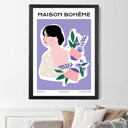 Modern Floral Purple, Pink Flower Girl Art Print | Wall Art Plaza UK