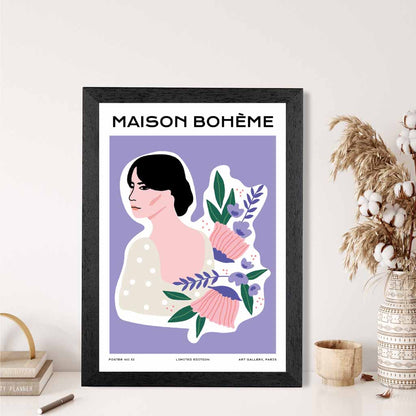 Modern Floral Purple, Pink Flower Girl Art Print | Wall Art Plaza UK