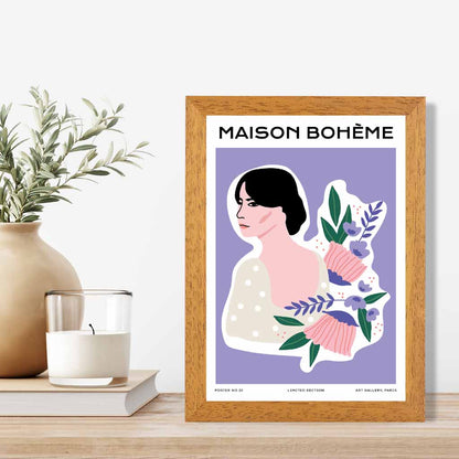 Modern Floral Purple, Pink Flower Girl Art Print | Wall Art Plaza UK