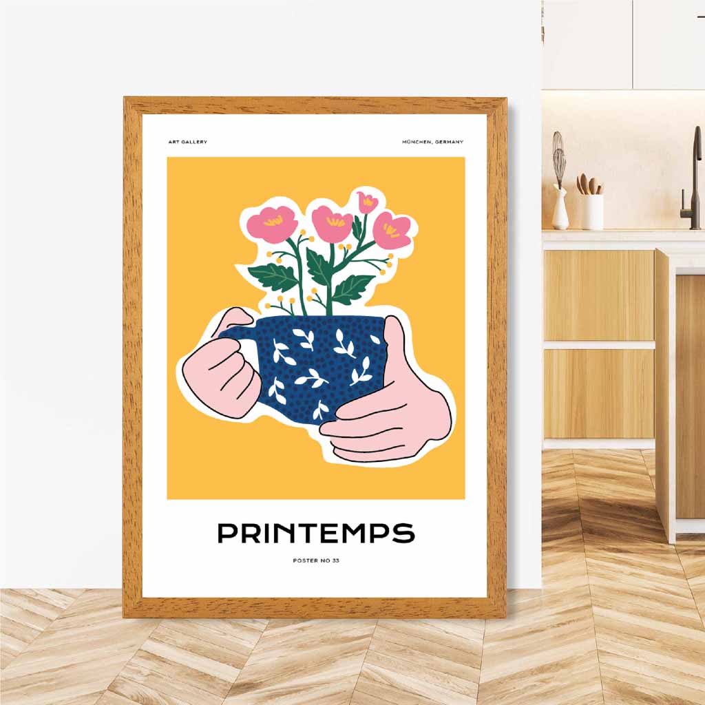 Modern Spring Yellow, Blue Cup of Spring Art Poster | Wall Art Plaza UK