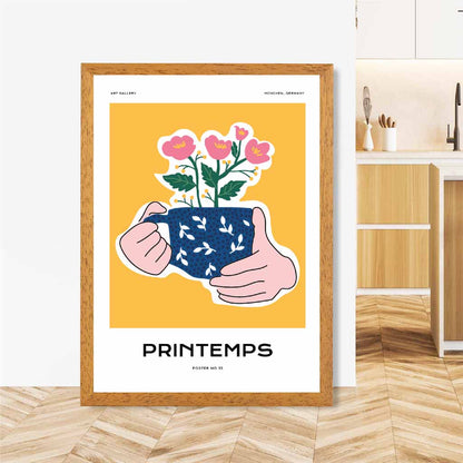 Modern Spring Yellow, Blue Cup of Spring Art Poster | Wall Art Plaza UK