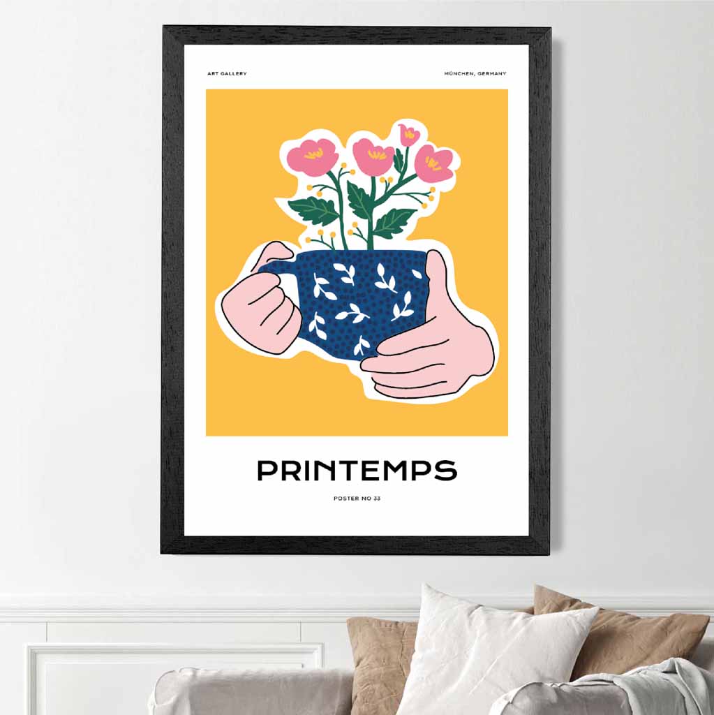 Modern Spring Yellow, Blue Cup of Spring Art Poster | Wall Art Plaza UK