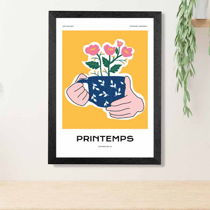 Modern Spring Yellow, Blue Cup of Spring Art Poster | Wall Art Plaza UK