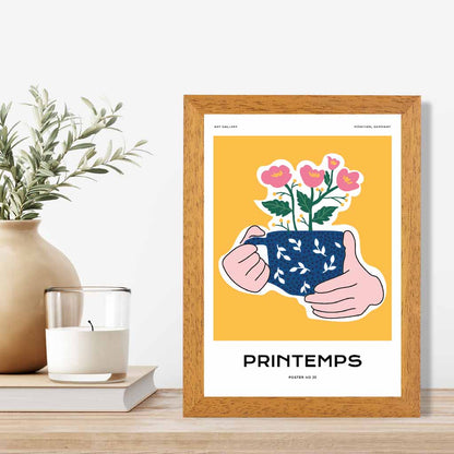 Modern Spring Yellow, Blue Cup of Spring Art Poster | Wall Art Plaza UK