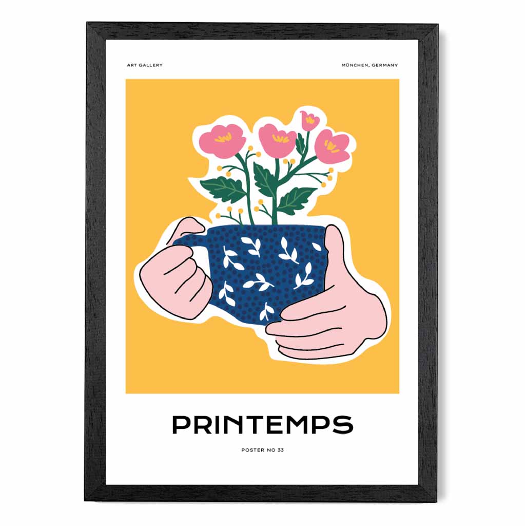 Modern Spring Yellow, Blue Cup of Spring Art Poster | Wall Art Plaza UK