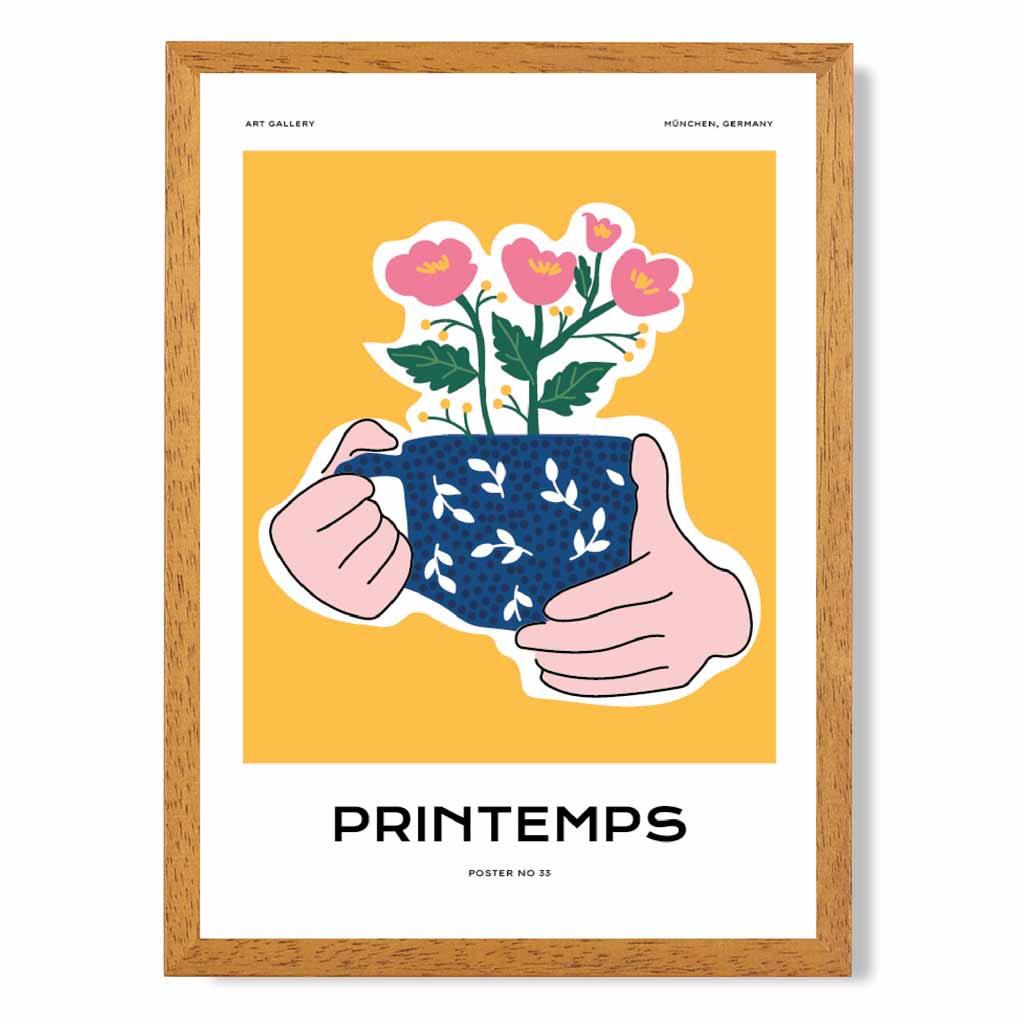 Modern Spring Yellow, Blue Cup of Spring Art Poster | Wall Art Plaza UK