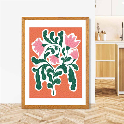 Boho Orange, Pink Floral Shapes Art Poster | Wall Art Plaza UK