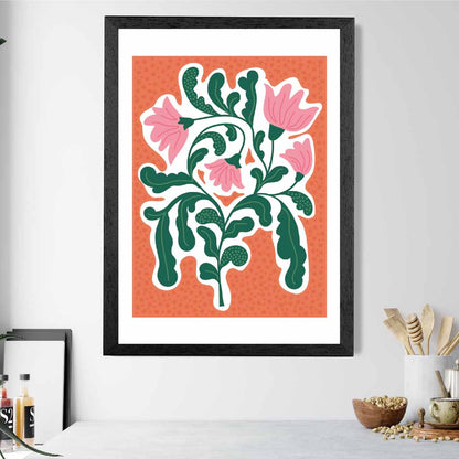 Boho Orange, Pink Floral Shapes Art Poster | Wall Art Plaza UK