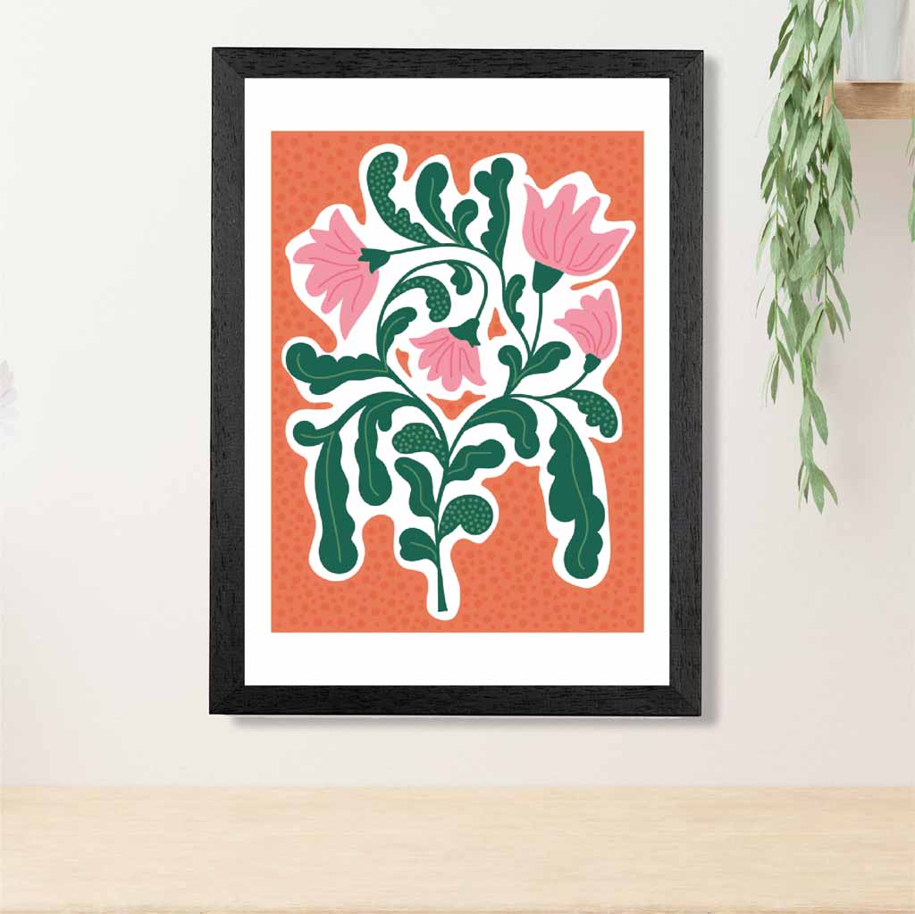 Boho Orange, Pink Floral Shapes Art Poster | Wall Art Plaza UK