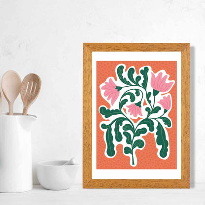 Boho Orange, Pink Floral Shapes Art Poster | Wall Art Plaza UK