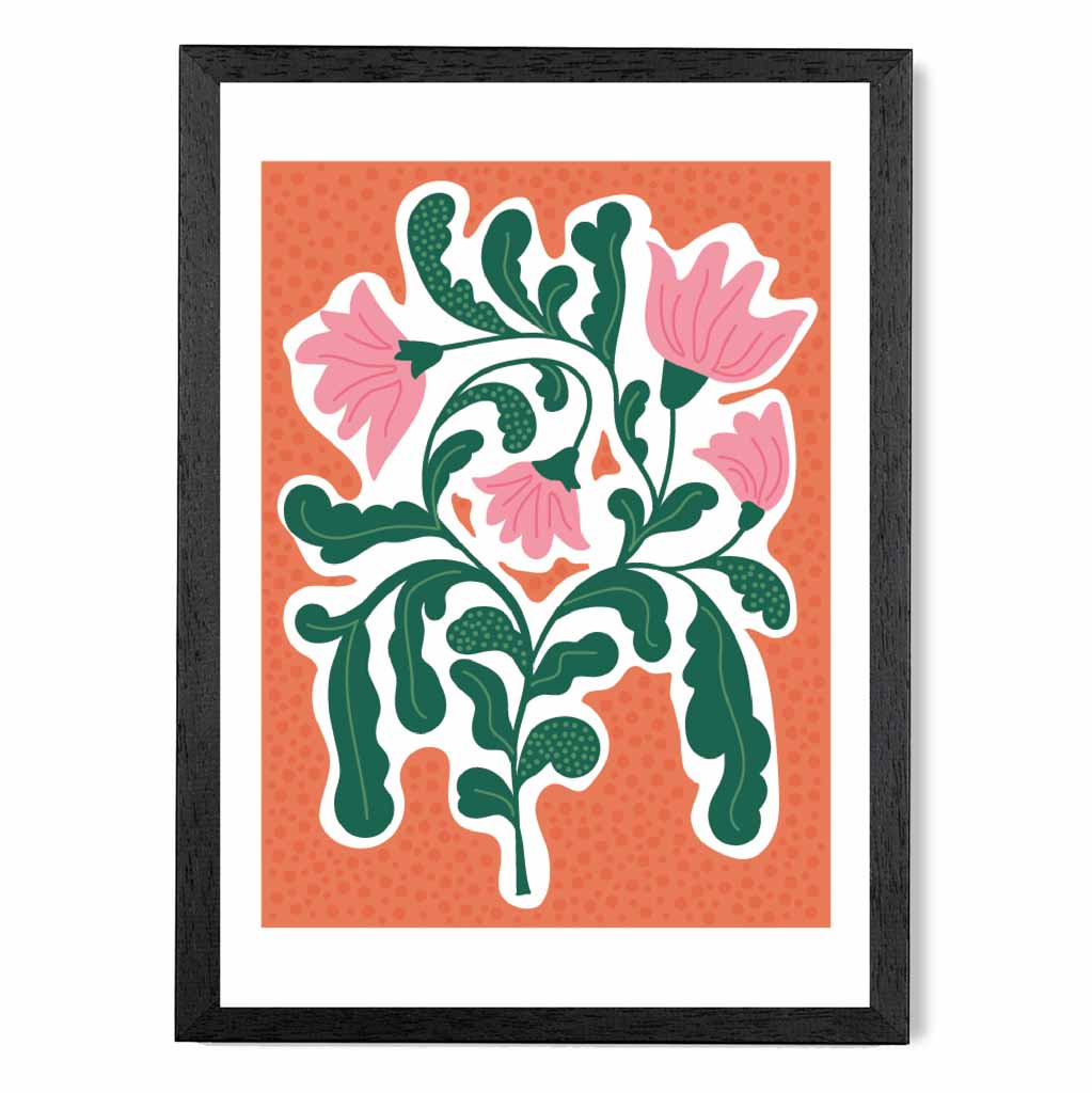 Boho Orange, Pink Floral Shapes Art Poster | Wall Art Plaza UK