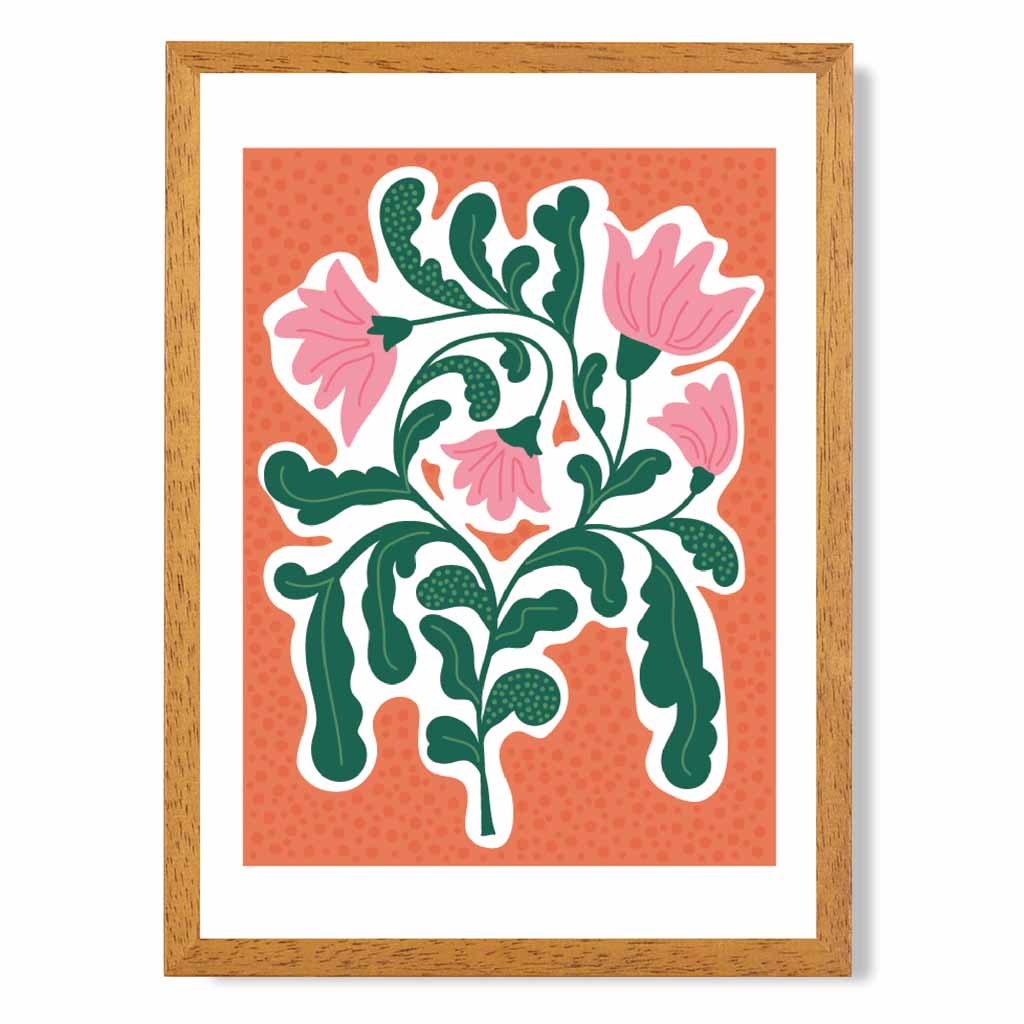 Boho Orange, Pink Floral Shapes Art Poster | Wall Art Plaza UK