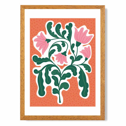 Boho Orange, Pink Floral Shapes Art Poster | Wall Art Plaza UK