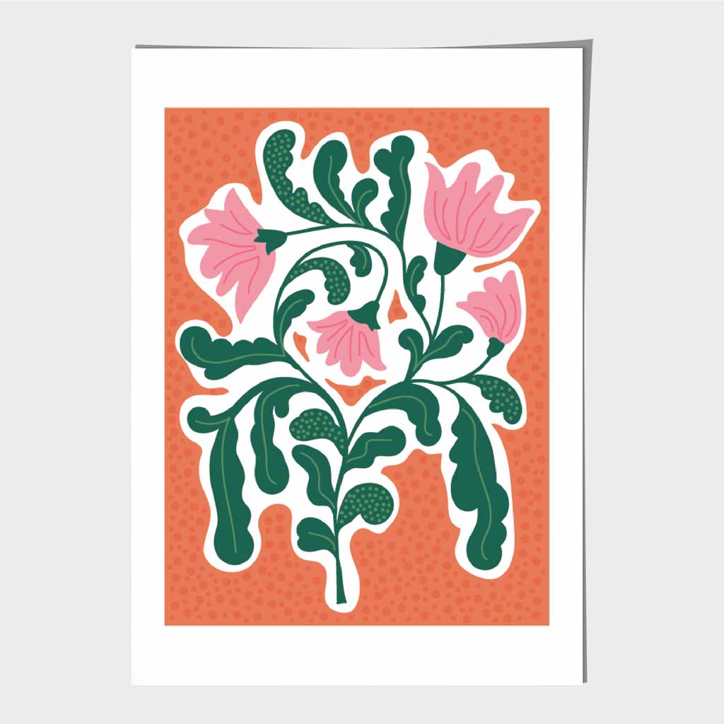 Boho Orange, Pink Floral Shapes Art Poster | Wall Art Plaza UK