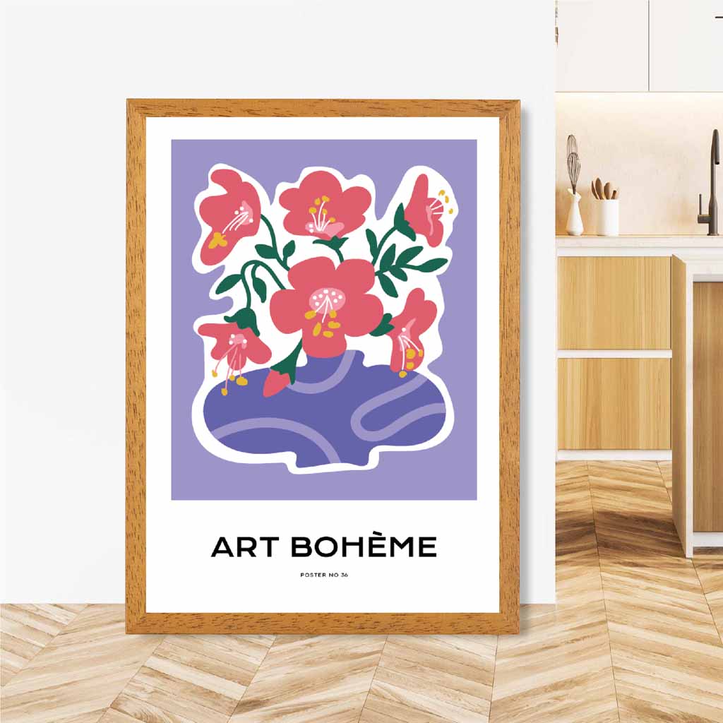 Boho Art Purple, Pink Flowers Art Print | Wall Art Plaza UK