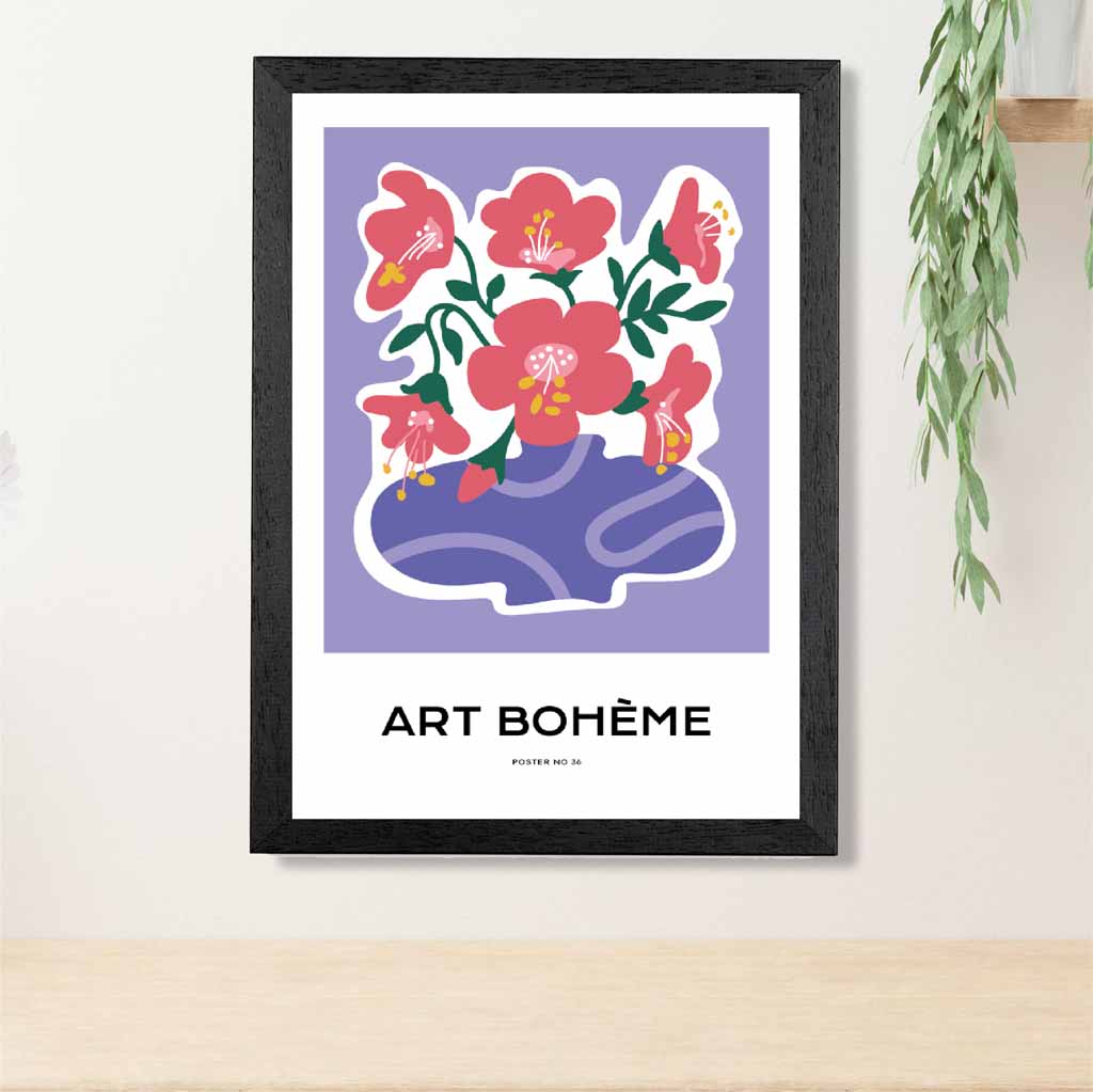 Boho Art Purple, Pink Flowers Art Print | Wall Art Plaza UK