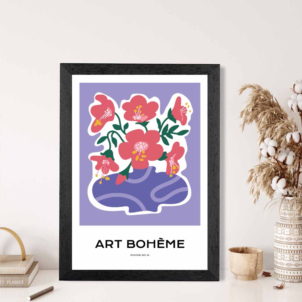 Boho Art Purple, Pink Flowers Art Print | Wall Art Plaza UK