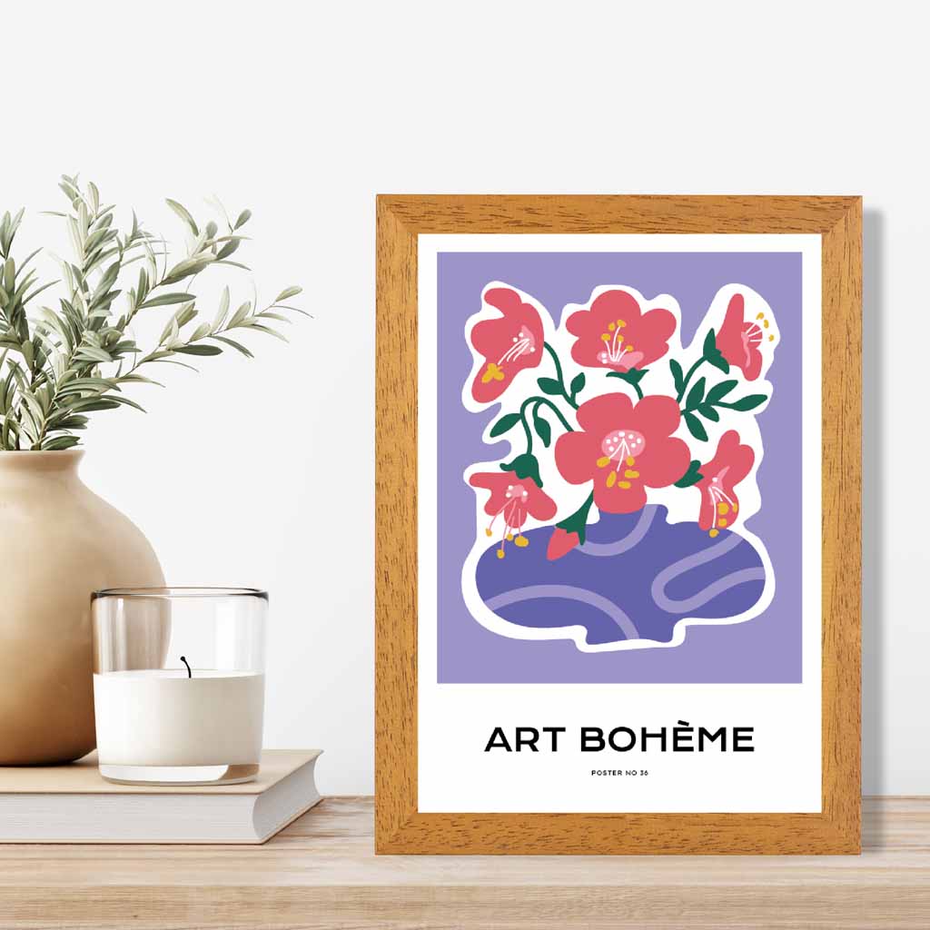 Boho Art Purple, Pink Flowers Art Print | Wall Art Plaza UK