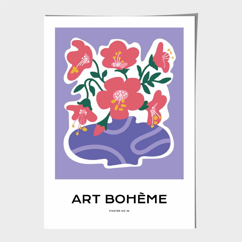 Boho Art Purple, Pink Flowers Art Print | Wall Art Plaza UK