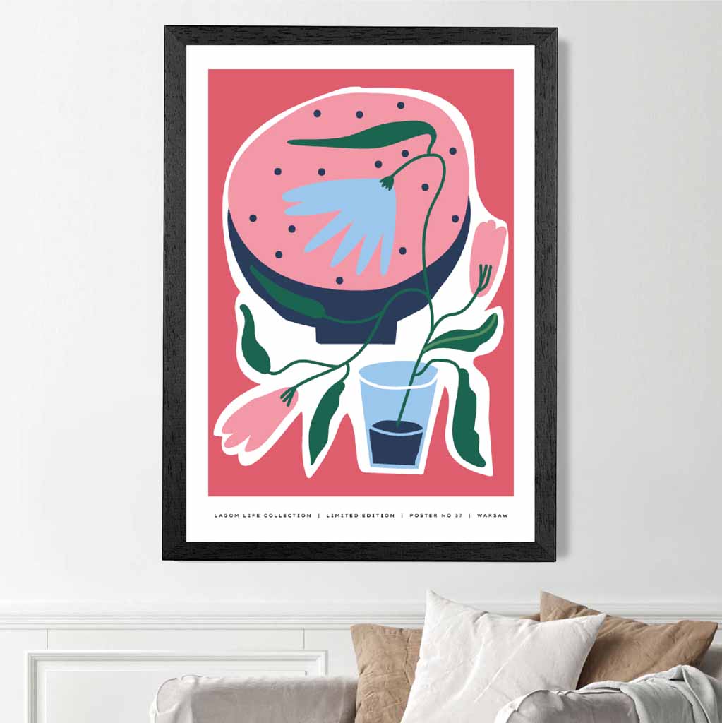 Boho Art Pink, Blue Floral Shapes Art Print | Wall Art Plaza UK