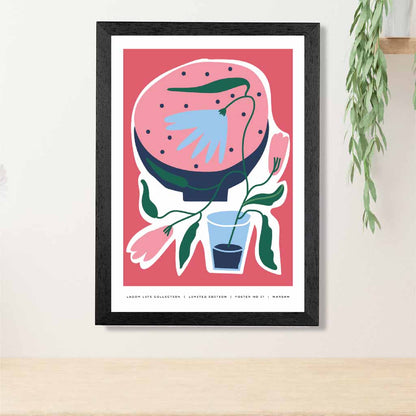 Boho Art Pink, Blue Floral Shapes Art Print | Wall Art Plaza UK